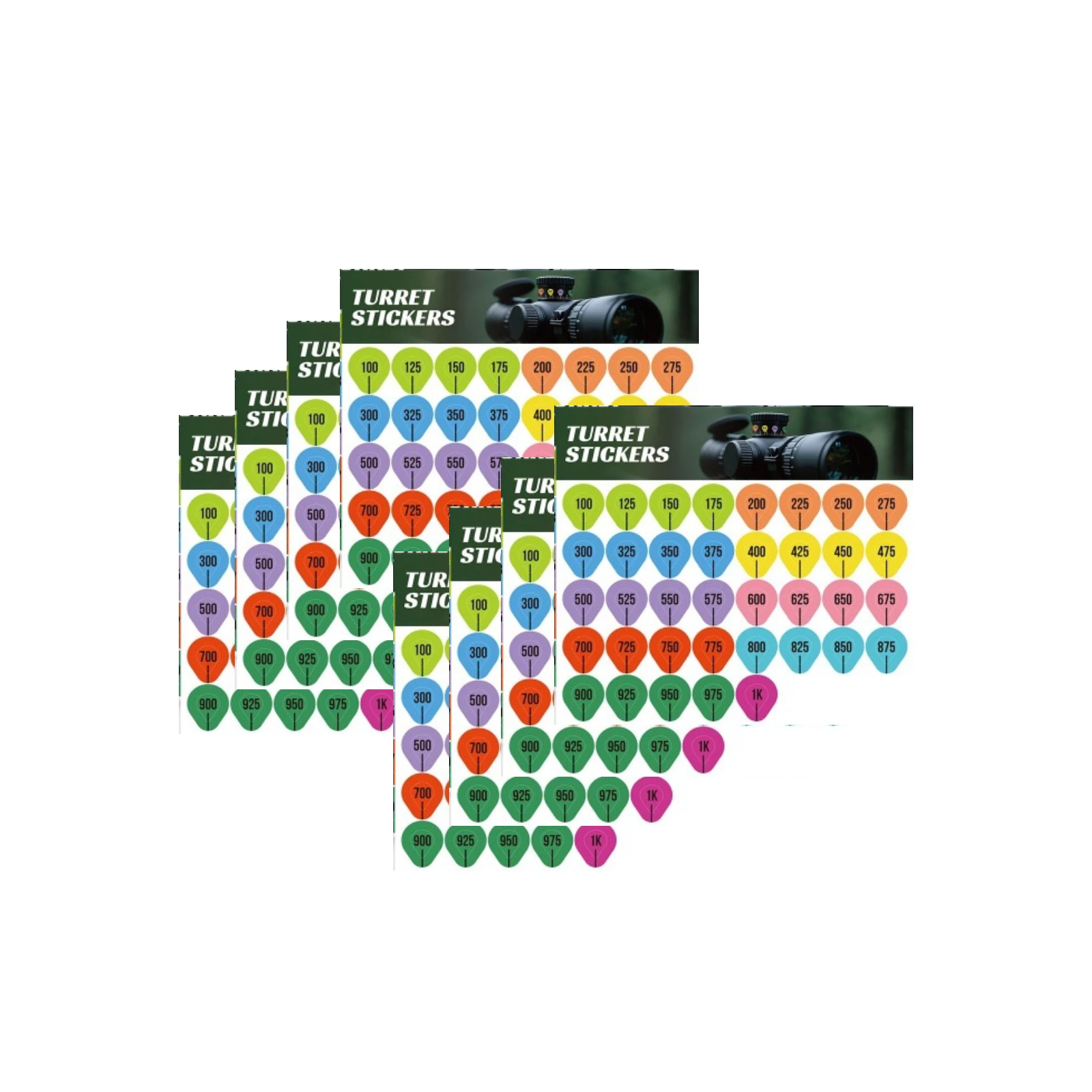 8 Sheets Rifle Scope Turret Stickers, Rifle Scope Turret Tags For Long Range Shooting Hunting Fit Most Scope Caps