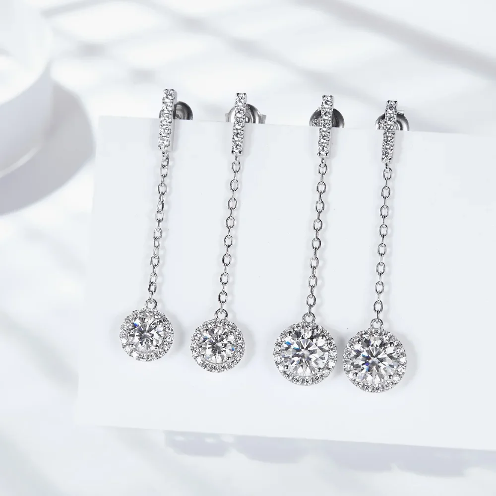 

LinkerLove 1-2ct Moissanite Drop Earrings for Women S925 Sterling Silver Diamond Tassel Pendant Earrings Party Fine Jewelry Gift