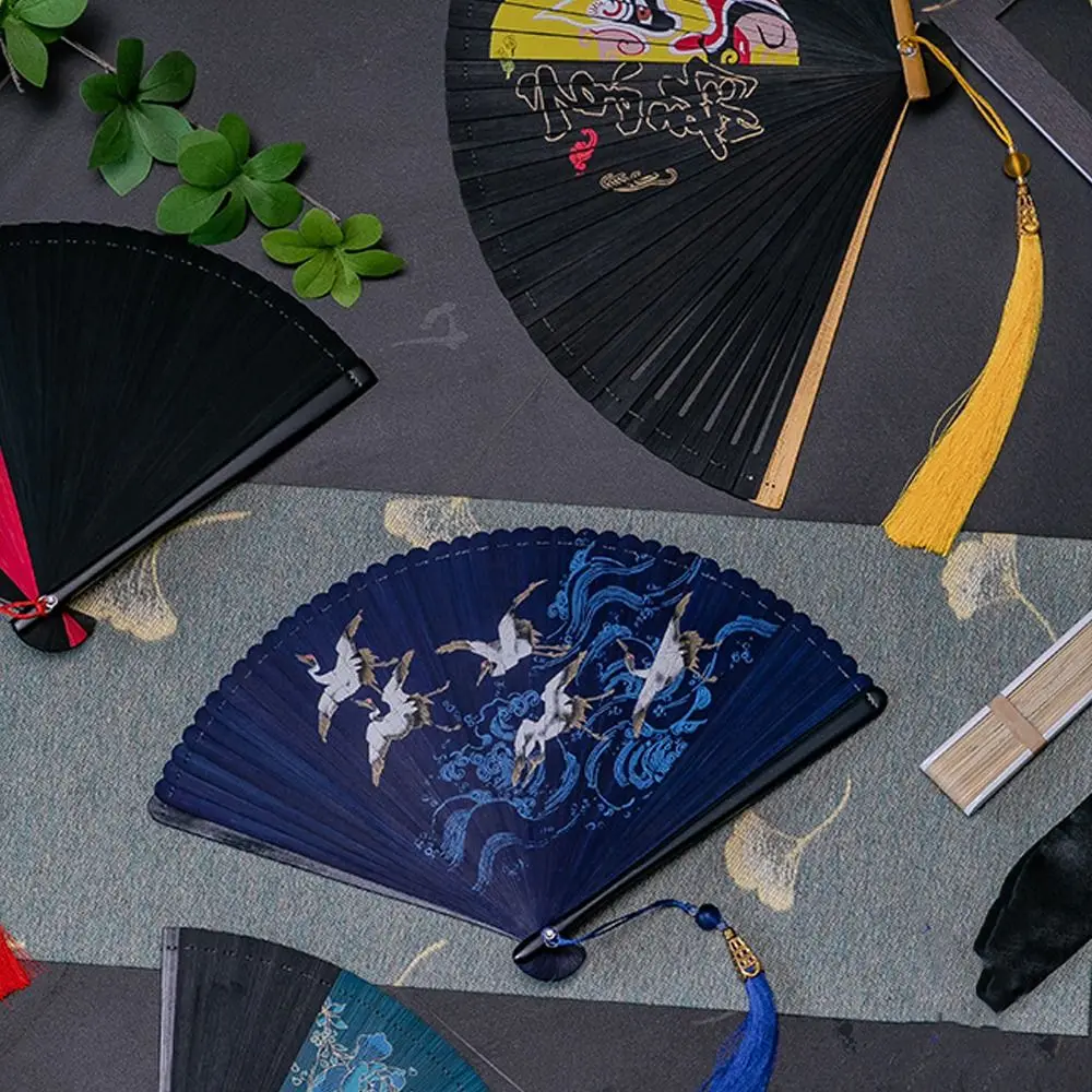 

Chinese Style Japanese Classical Folding Fan Black Ancient Style Bamboo Fan Portable Handmade Hand Fans Wedding Party Decor
