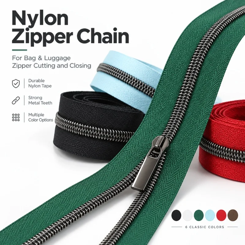 2-50M 5# Nylon Zipper Tape Bag Luggage Closure Coil Fastener Travel Case Continuous Roll Cuttable Sewing DIY Repair Accessories