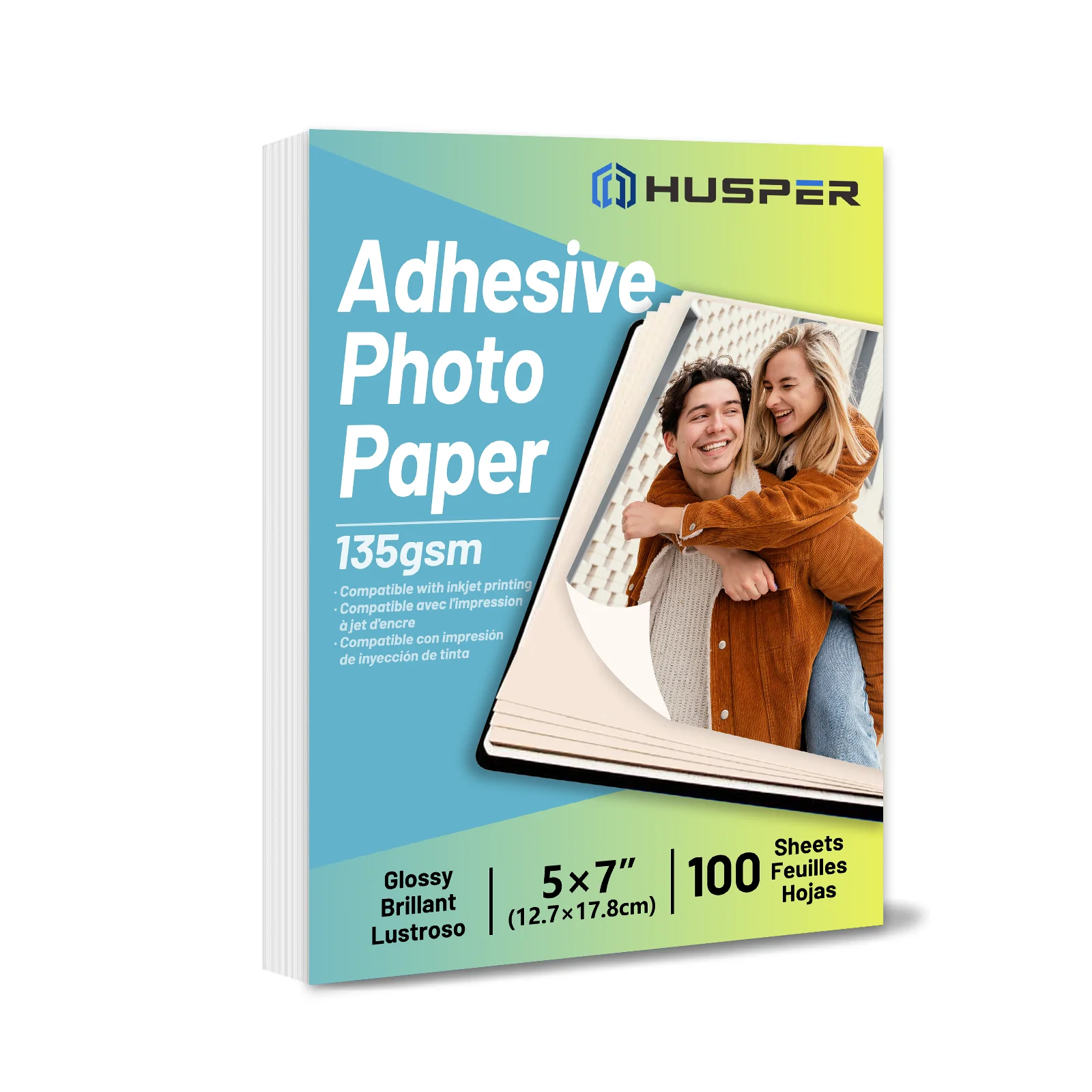 

100 Sheets 5x7 Inch Adhesive Glossy Photo Paper 12.7x17.8cm 135Gsm Compatible with Inkjet Printing Sticker Paper Home Office Use