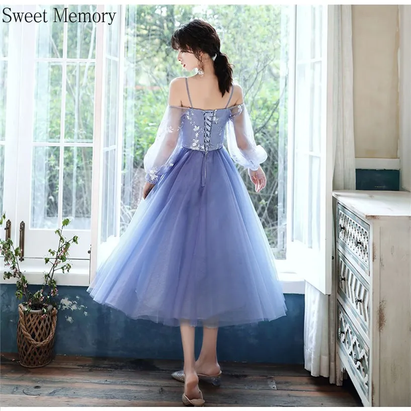 Grey Blue Prom Dress Party Princess Appliques Lace Up Wedding Party Prom Cocktail Dresses For Women Formal Gowns