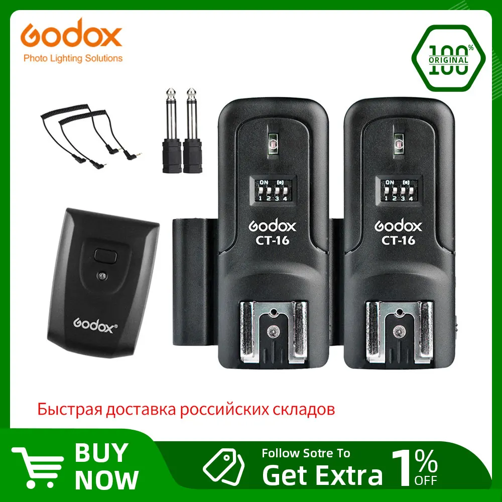 Godox CT-16 16 Channels Wireless Radio Flash Trigger Transmitter + 2x Receiver Set for Canon Nikon Pentax Studio Speedlite Flash