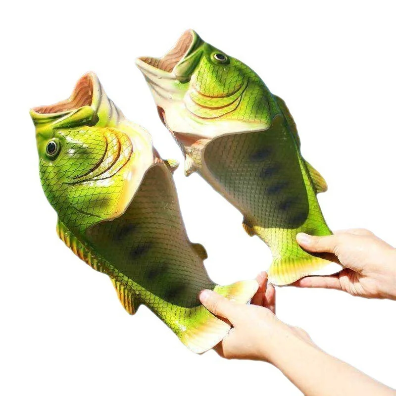 Fish Slippers New Women\'s Funny Creative Home Non-slip Fashion Salted Fish Word Drag Men\'s Trendy Slippers Outdoor Beach2023