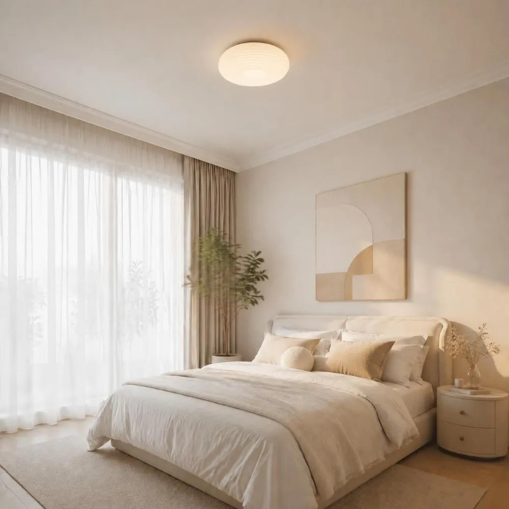110-220V Flush Mount Ceiling Light 24W Round Shape Ceiling Light Fixture 20cm / 7.87in Milk Ribbed Shade Pendant Ceiling Light