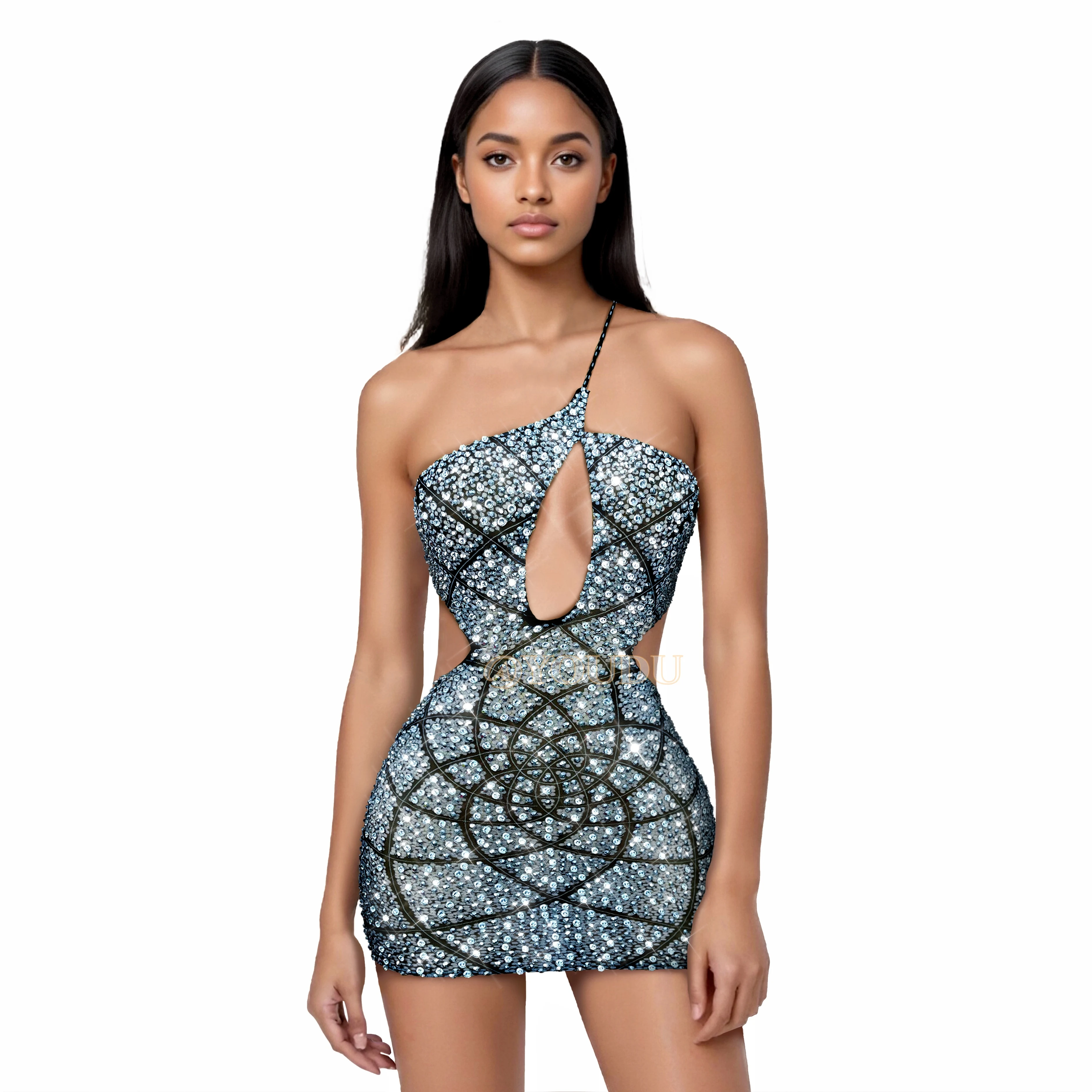 Luksusowa, błyszcząca sukienka na ramiączkach, seksowna, z odkrytymi plecami, idealna na imprezę, uroczystość, na czerwony dywan, pokaz mody, kostium sceniczny Yuezhaohua