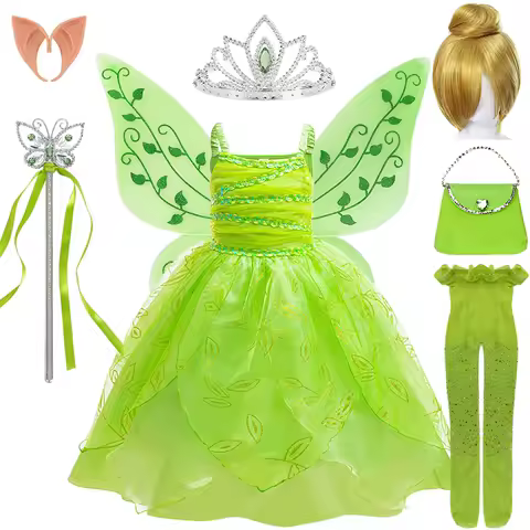 2025 Fairy Girls Halloween Cosplay Tinker Bell Elf the Frog Princess Dress Children's Birthday Elegant Party Masquerade Costumes