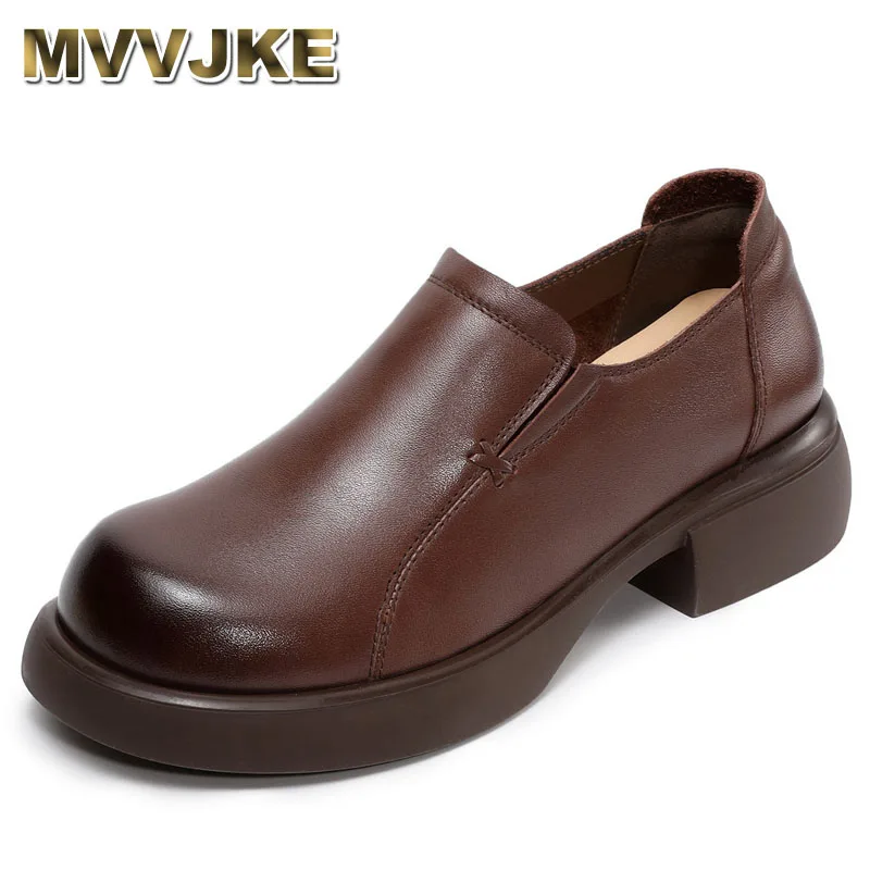 

British Style Premium Cowhide Full Genuine Leather Shoes Women Mid Heel Shoes Comfortable Elegant Banquet Shoes
