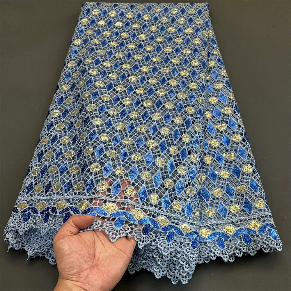 

2025 African Nigerian Tulle Lace Fabric High Quality With Embroidery Prom Dresses Sewing Guipure Cotton Damask 5Yards PS0031