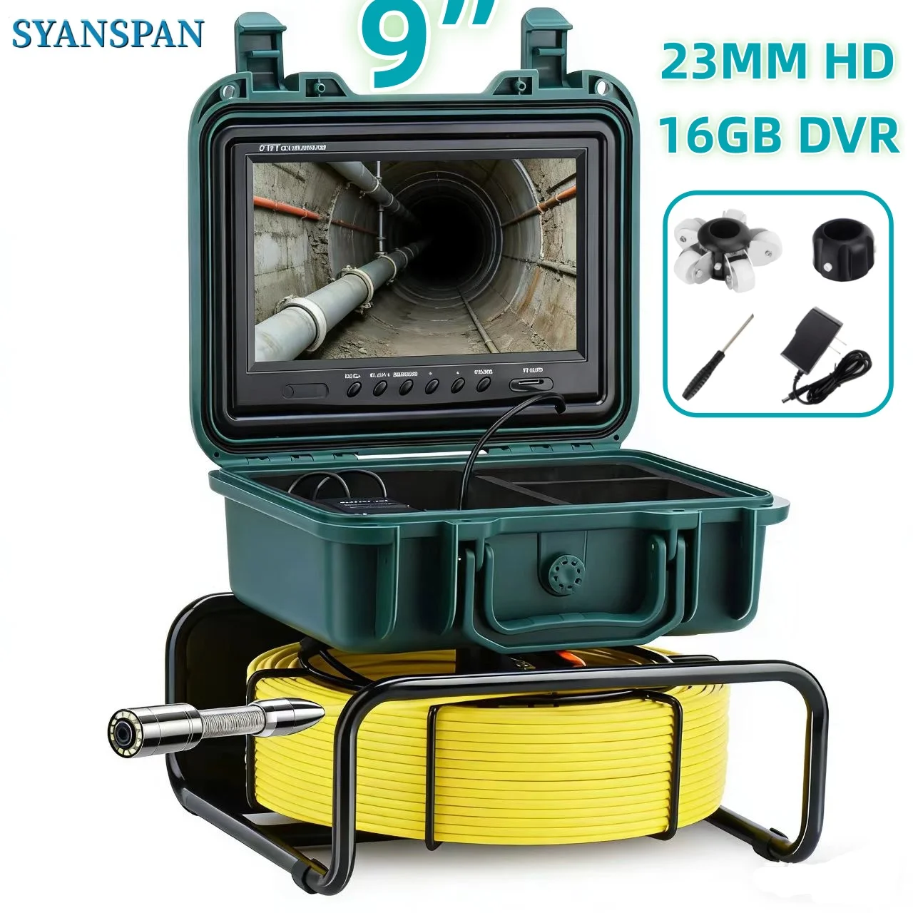 

Камера для осмотра канализационных труб DVR Видео SYANSPAN 9-дюймовый экран HD1080P + 8-кратный зум, дренажная промышленная эндоскопическая камера IP68 водонепроницаемая