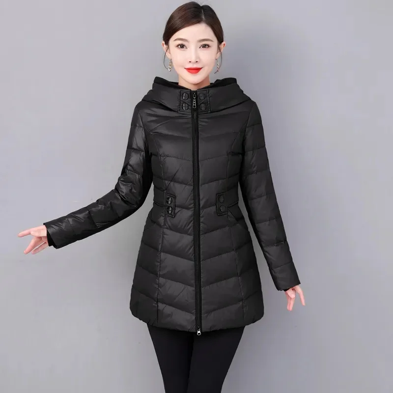 

Anti season clearance fashion hooded mid to long down jacket for women slim fit and slimming white duck down stylish and warm wi