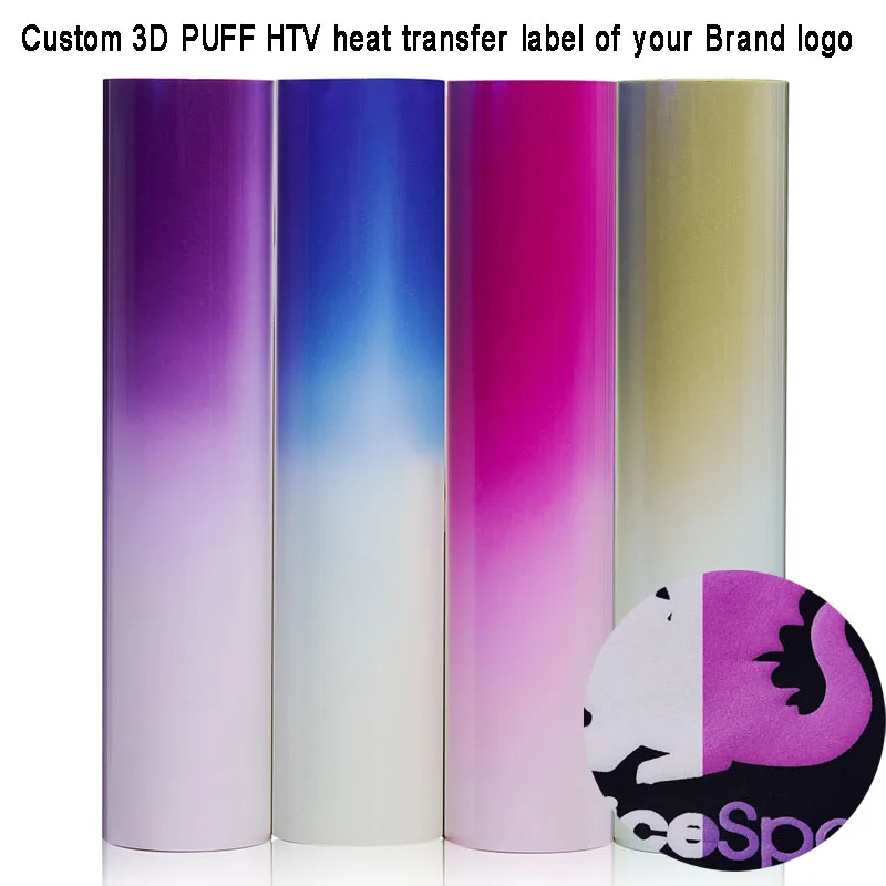 Custom Your LOGO 3D Puff Heat Transfer Vinyl Film HTV hot stamping Label Color changing Foam Iron on Vinyl DIY T-Shirt Clothes