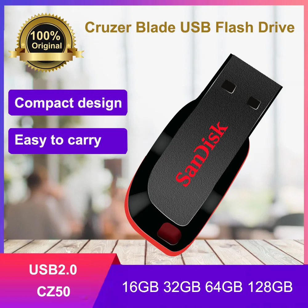 Sandisk Cruzer Blade USB 2.0 Memory Usb 64GB 16GB 32GB 128GB USB Flash Drive Cool Usb Stick Pen Drive For PC top Quality CZ50