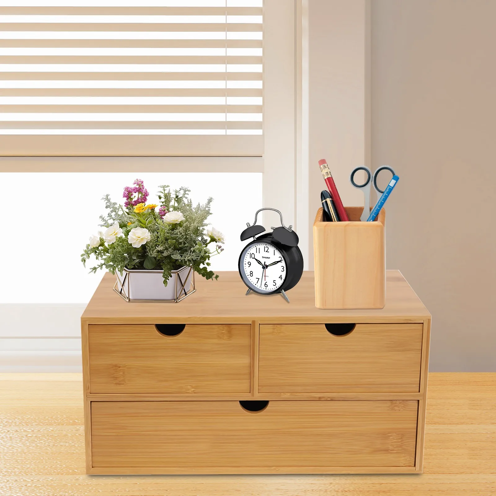 

Органайзер для стола из бамбука с тремя ящиками для офиса и дома, коробка для хранения