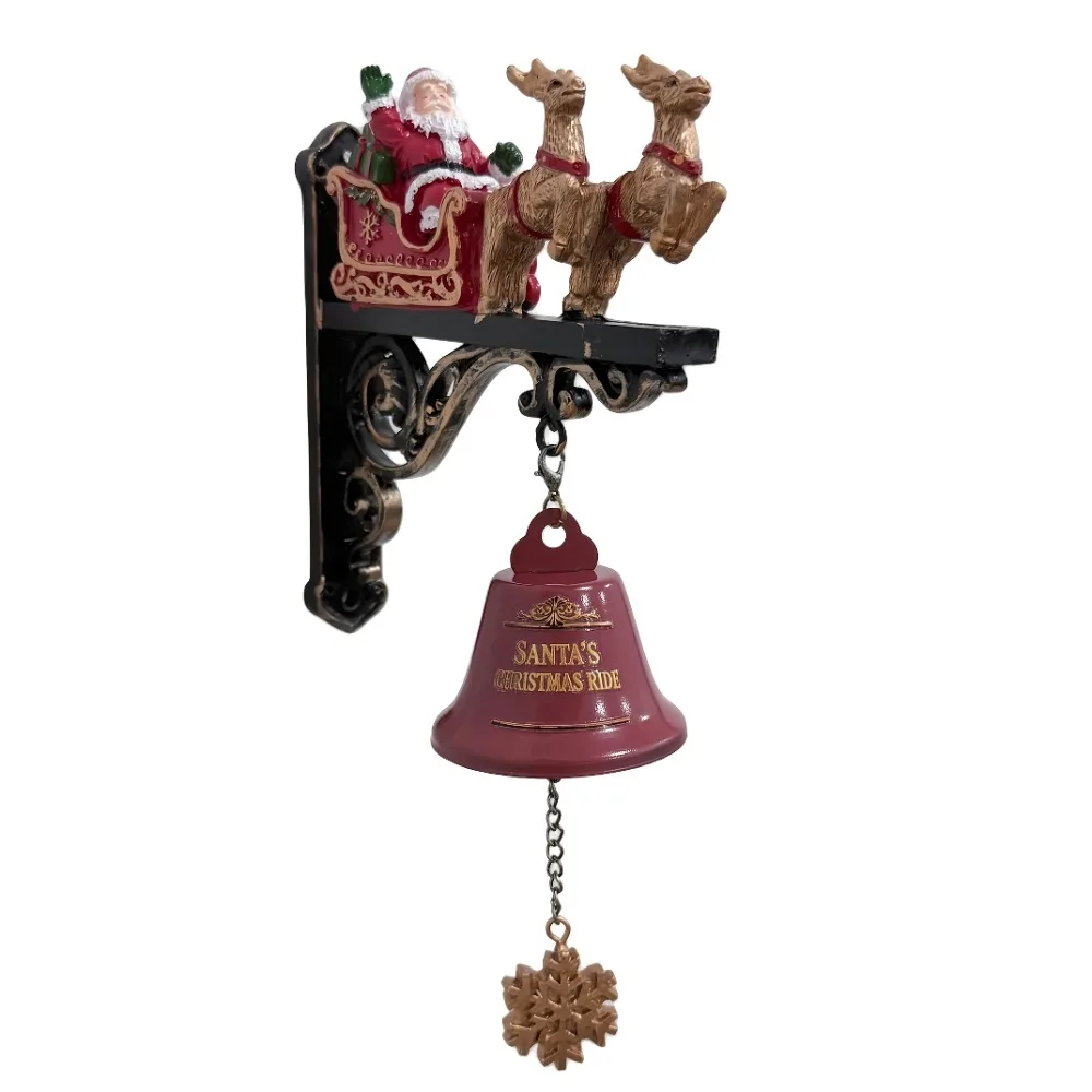 Vintage Christmas Bell Decorations Resin Crafts Hanging Ornament Santa Claus Sleigh Reindeer Chimes Sounding Cute