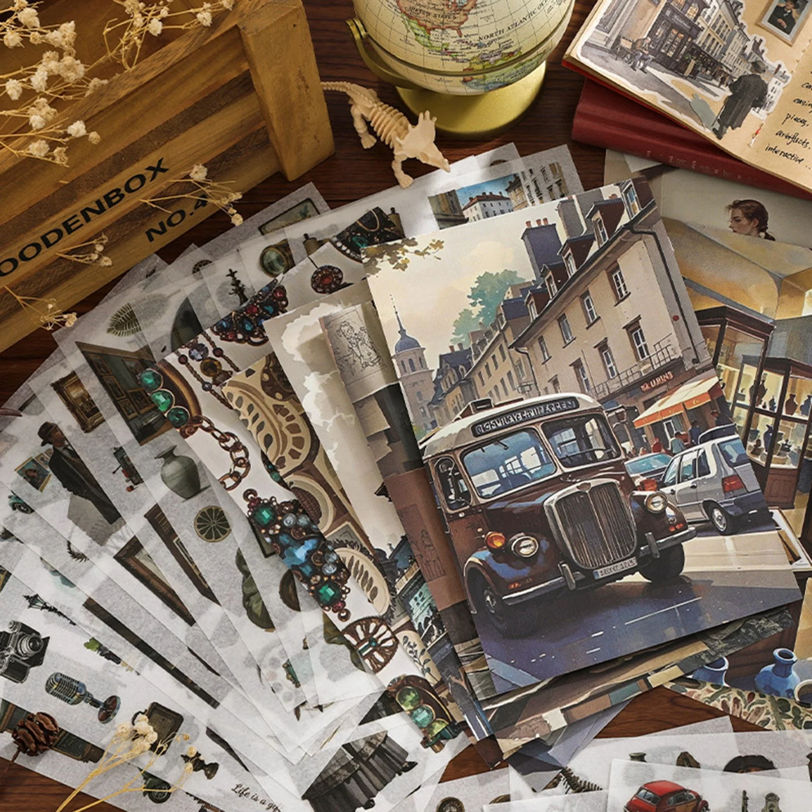 50pcs Antique American-style Stickers Coffee Weekly Museums Wandering Theme for Decorating Notebook or Diary