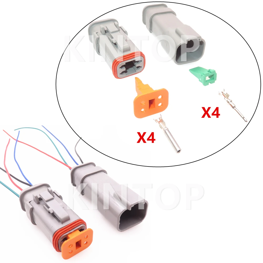 

1 Set 4 Pins DT04-4S-E008 Car Starter Plastic Housing Sealed Connector DT04-4P-E008 Automobile Electric Cable Waterproof Socket