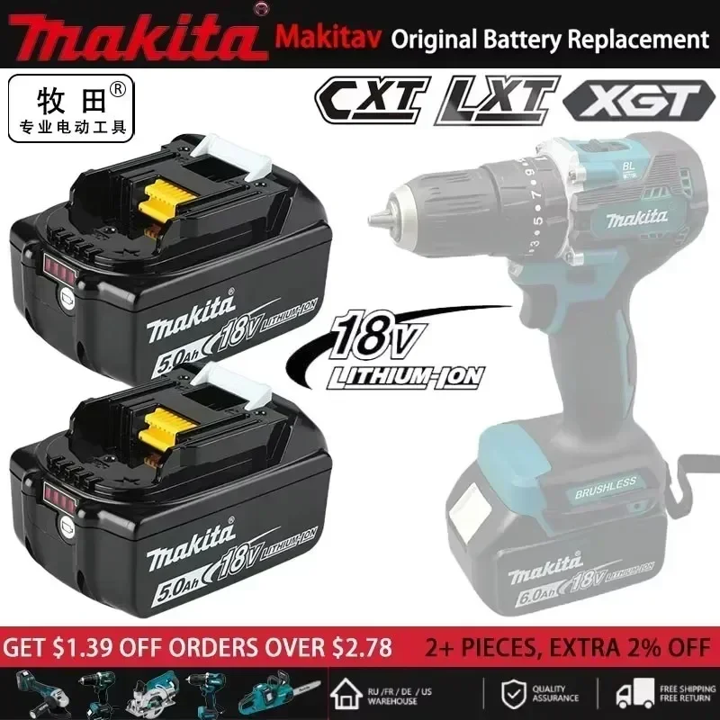 

Genuine Makita 6Ah/5Ah/3Ah for Makita 18V Battery BL1830 BL1850B BL1850 BL1840 BL1860 BL1815 BL1820 Replacement Lithium Battery