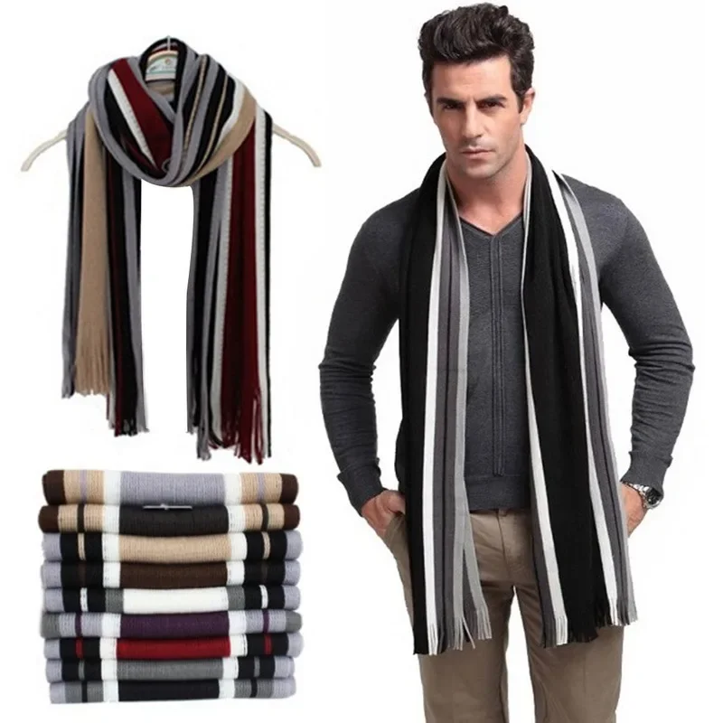 New Fashion Designer Men Classic Cashmere Scarf Winter Warm Soft Fringe Striped Tassel Shawl Wrap Striped Scarf Men Scarves