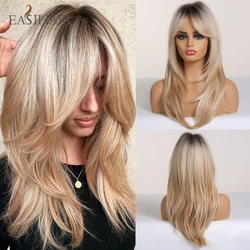 Parrucche sintetiche diritte di media lunghezza più facili parrucche per capelli biondi con frangia laterale dorata per le donne parrucche Cosplay di cenere quotidiana resistenti al calore