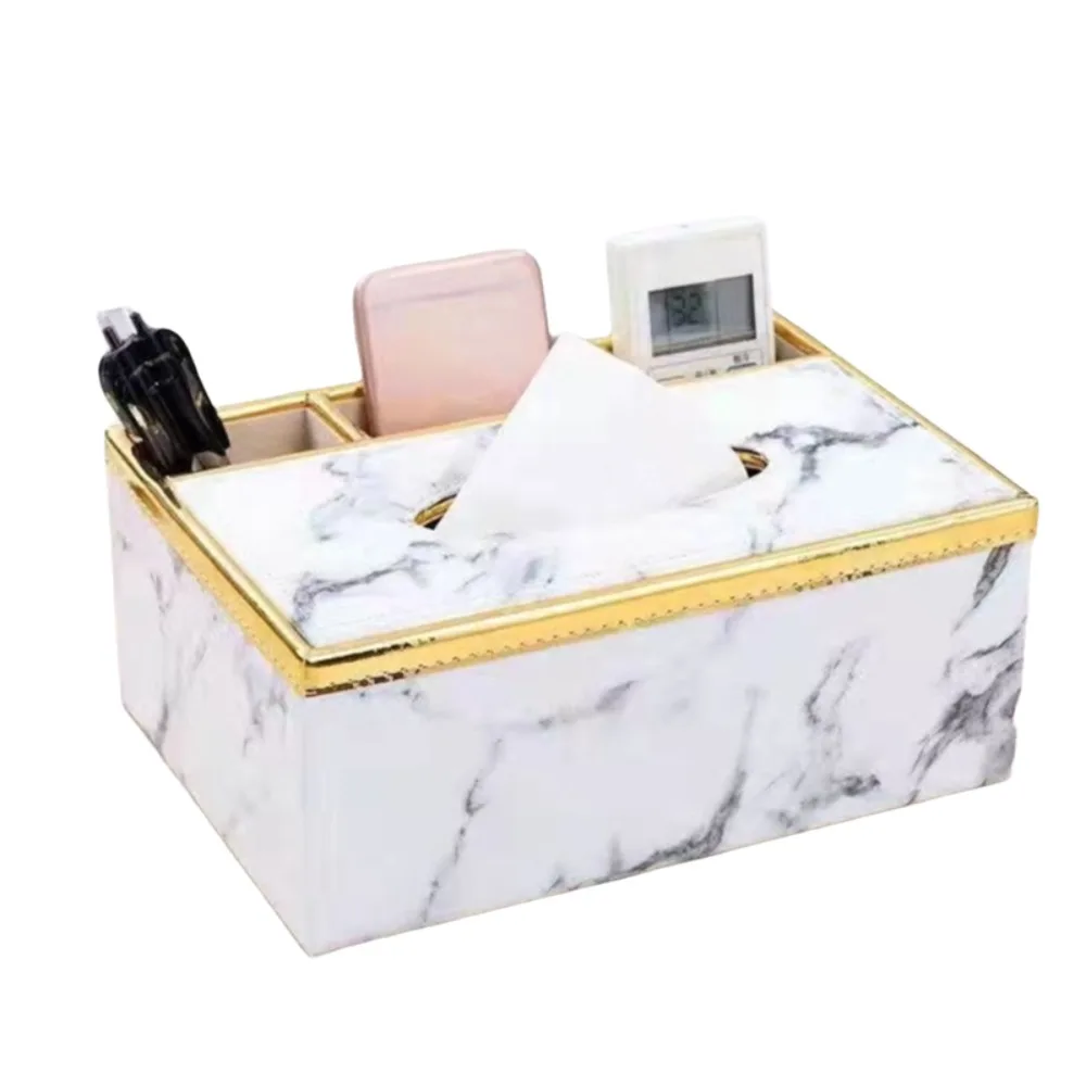 Artificial Leather Multi-functional Tissue Box Anti-moisture Rectangular Tissue Storage Box 4 Grid Tissue Paper Dispenser