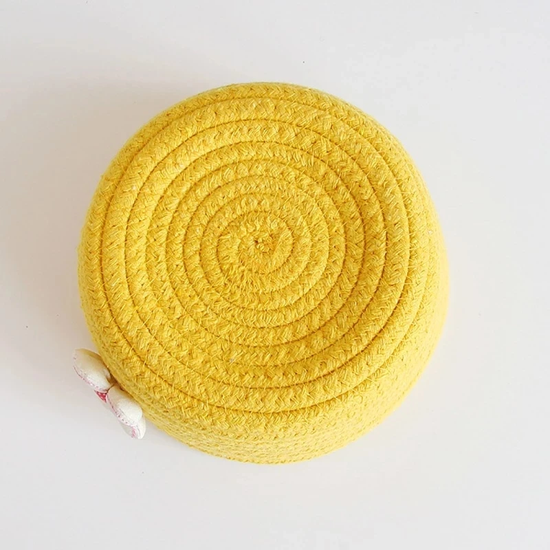 귀여운 꽃 코튼 로프 짠 보관 바구니, 데스크탑 메이크업 보관함, 어린이 장난감 보관 파편 세탁 바구니