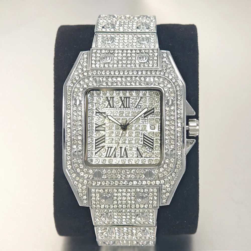 2025 핫세일 아이스드 워치 남성용 패션 방수 쿼츠 시계 남성 힙합 풀 다이아몬드 주얼리 손목시계 드롭쉬핑