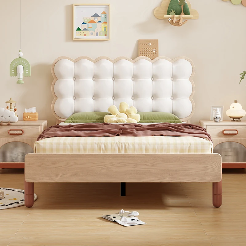 Solid wood children's bed boy 1.2 meters 1.5 girl biscuit soft bag soft single bed children's room bedroom Nordic