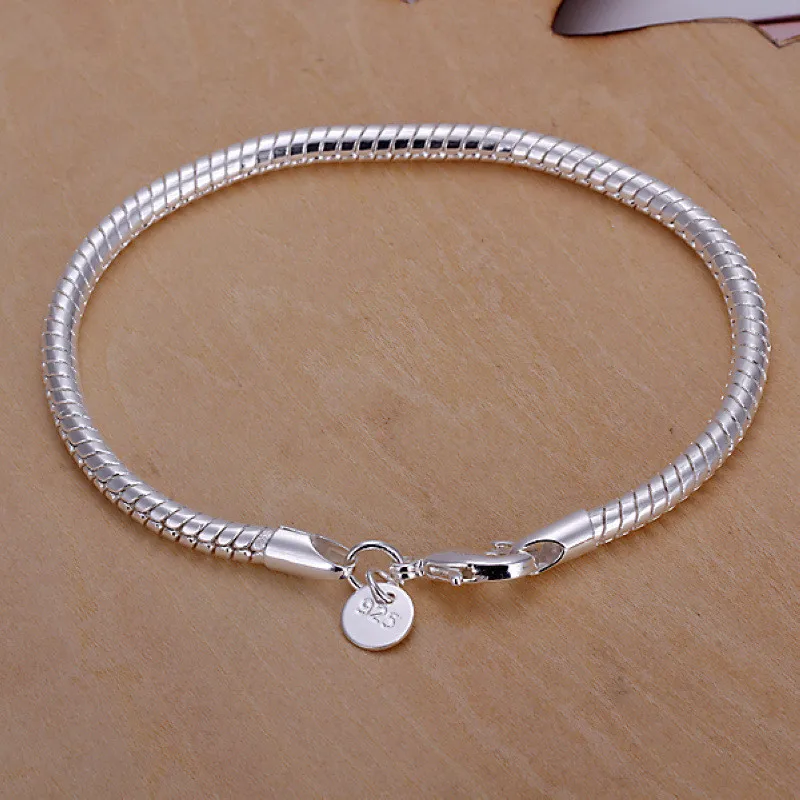 

925 Sterling Silver 3MM Snake Chain Bracelets for Men Women Fashion Snake Chain Top Quality Jewelry Charm Bracelet Jewelry