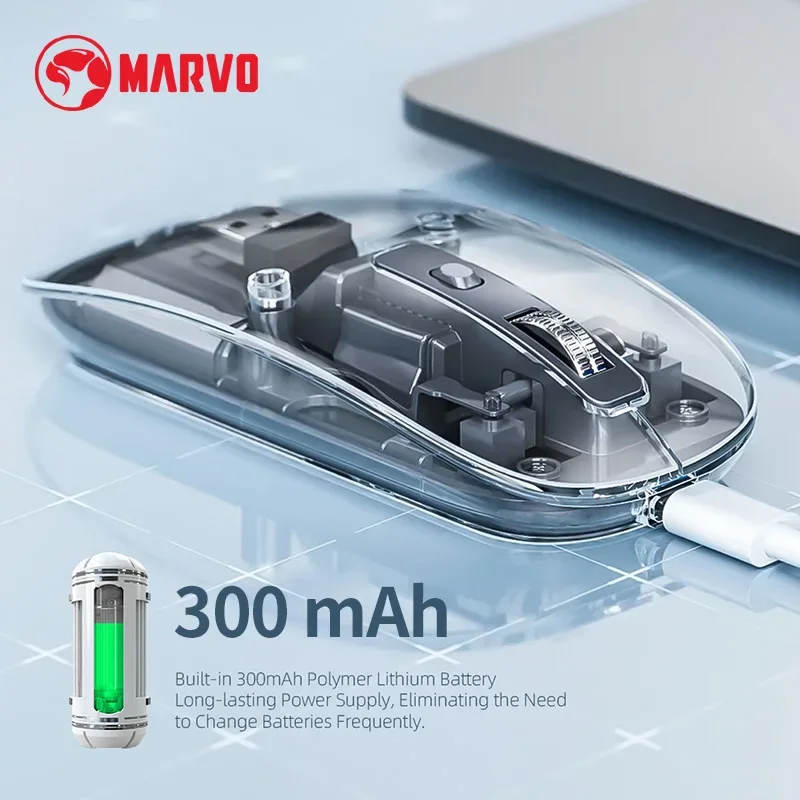 

MARVO M810W Prism B10 2,4G Беспроводная игровая мышь Bluetooth Двухрежимное прозрачное RGB-подсветка Аккумулятор 300 мАч Бесшумные офисные мыши