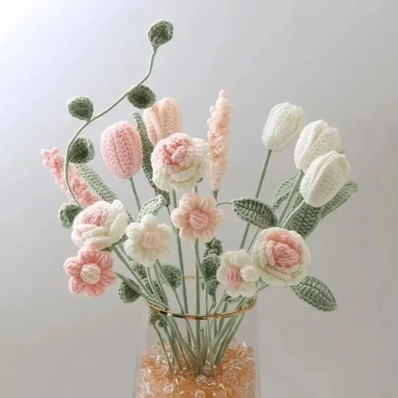 

Woolen Flower DIY Woven Bouquet Material Package Crochet Yarn Woven Rose Lavender Material Package Gift Wholesale for Girlfriend