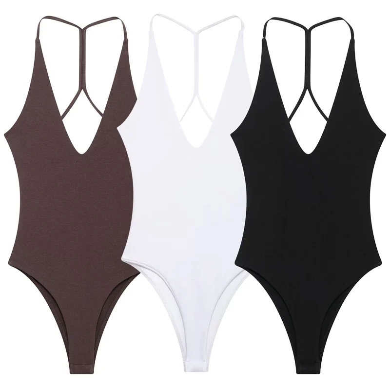 HXAO Halter Corset Bodysuit Women Black Brown White Bodysuit Body Sexy Women Slimming Backless Top Chic Lingerie Thong Bodysuits image 2