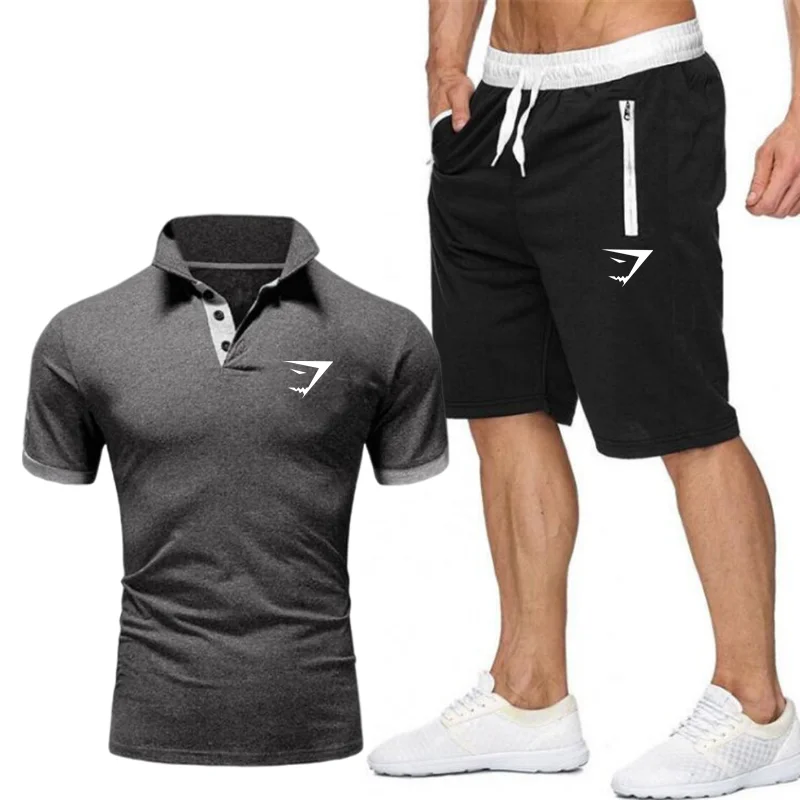 Hot selling Summer Men\'s Leisure Sports Set Brand POLO Shirt+Shorts Two Piece Set Fitness Jogging shorts Sports and Leisure Set