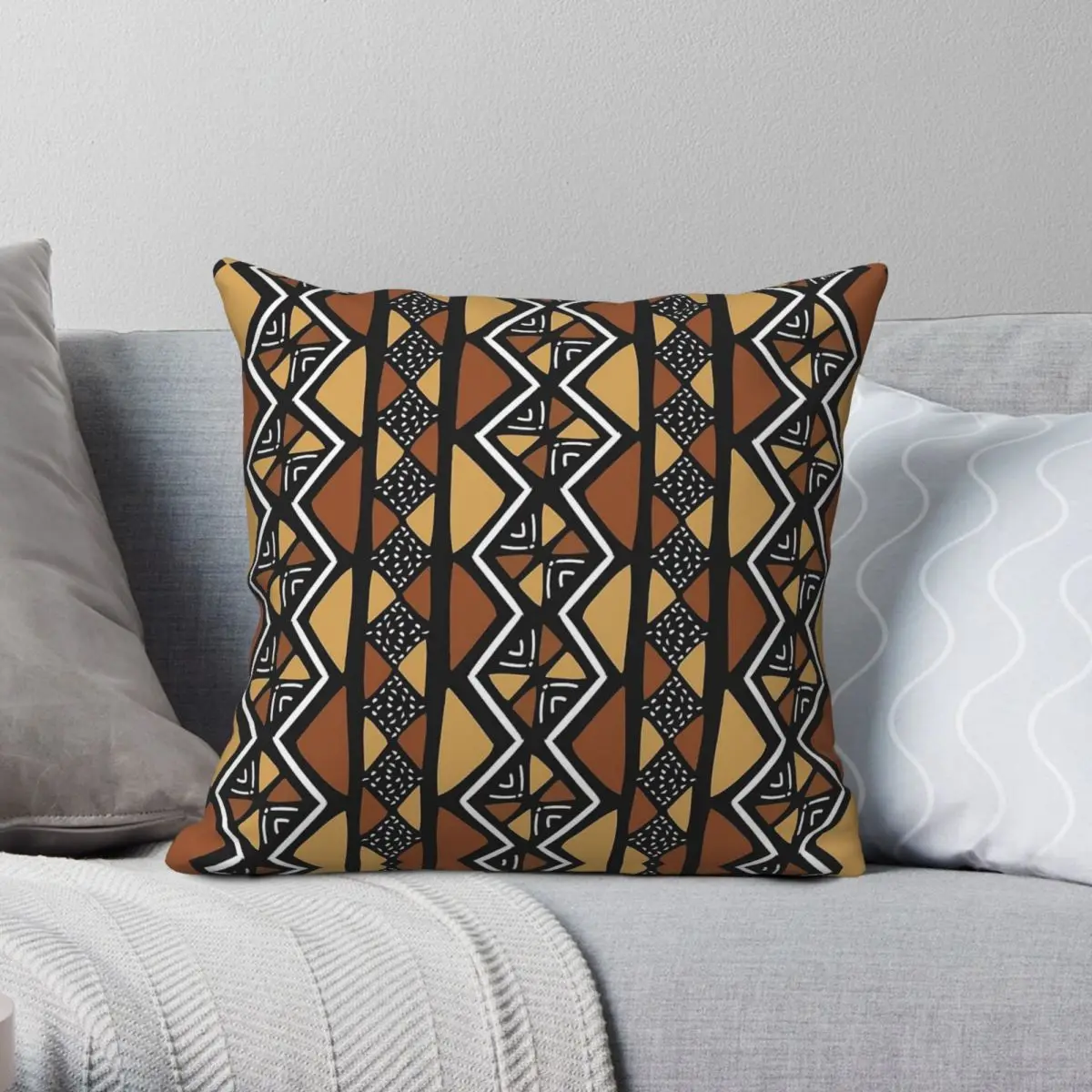 African Mud Cloth Mali Square Pillowcase Polyester Linen Velvet Pattern Zip Decorative Pillow Case Room Cushion Case