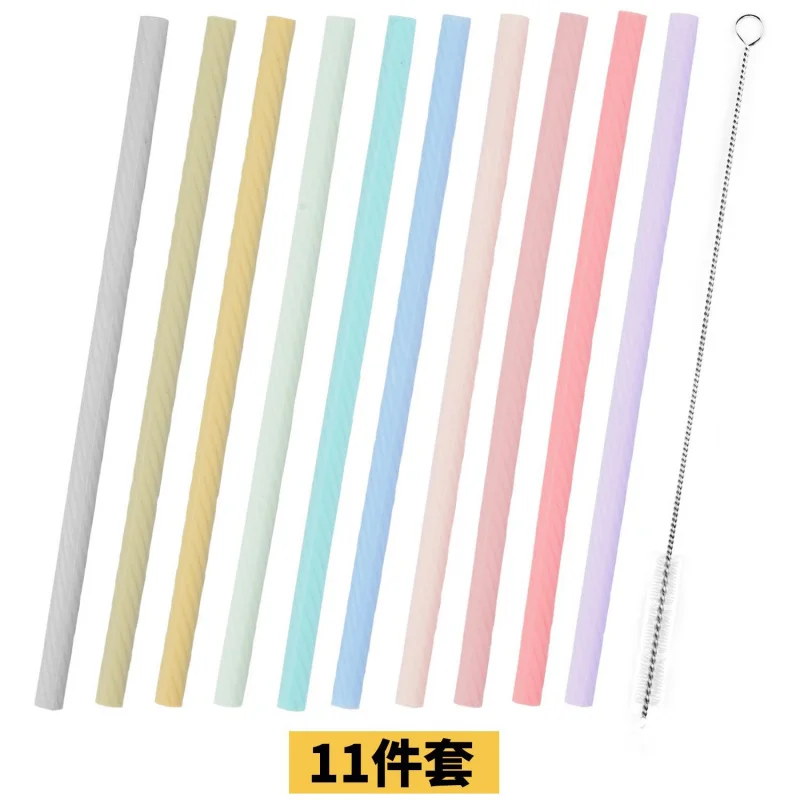 Reusable Silicone Straws Portable Set Foldable Silicone Soft Beverage Threaded Straws