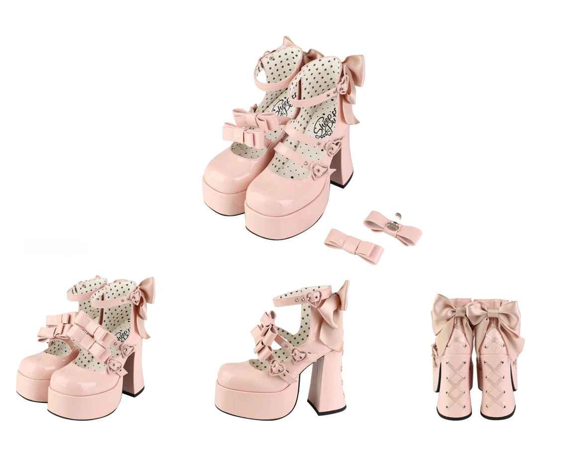 Lolita Bowknot Sweet Cool Hot Girl Mary Janes Shoes Ladies Elegant Leather High Heels Spring Summer Paltform Pump Shoes