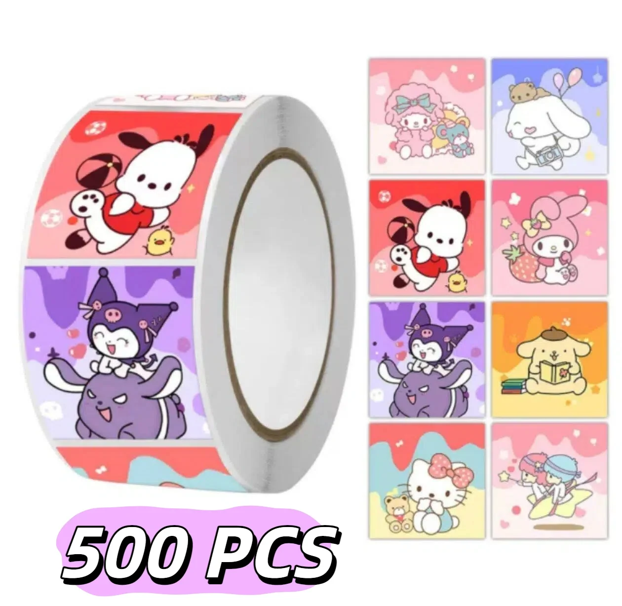 500 шт. милые наклейки, включая Hello Kitty, Kuromi, My Melody и более милые наклейки с героями мультфильмов, подходят для альбомов, каваи.