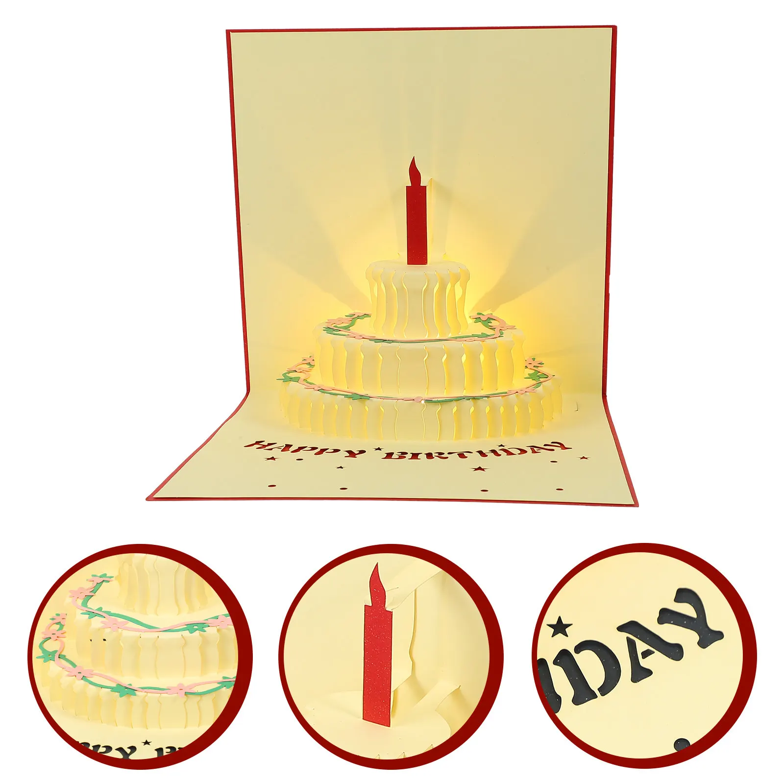 

3D Musical Birthday Card Light Up Greeting with Warm Blessing Words Surprise Pop Up Design for Family Friends Glow Birthday Gift