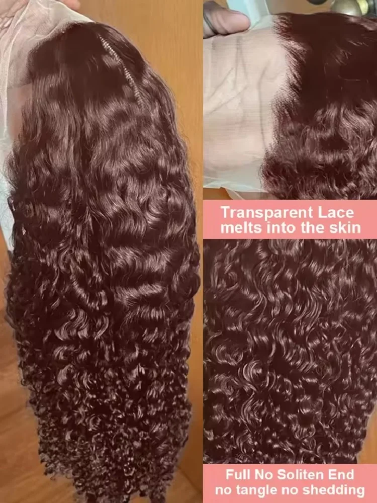 

13x4 Deep Wave Chocolate Brown Lace Front Wigs 13x6 Hd Human Hair Lace Frontal Wig Colored Wig For Women 250 Density Pre Plucked