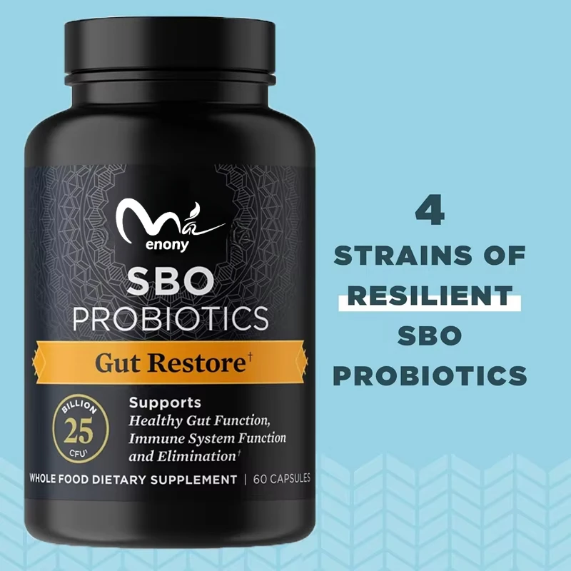 SBO Probiotics 60 capsules vegetarian capsules promote intestinal health, digestion, and immunity. Gluten free, super food blend