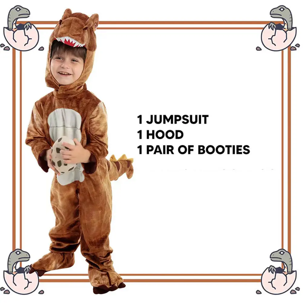 Kids Dinosaur Hooded Jumpsuit Cosplay Costume Children Boys Stage Performance Clothes Outfits Halloween Carnival Party Suit