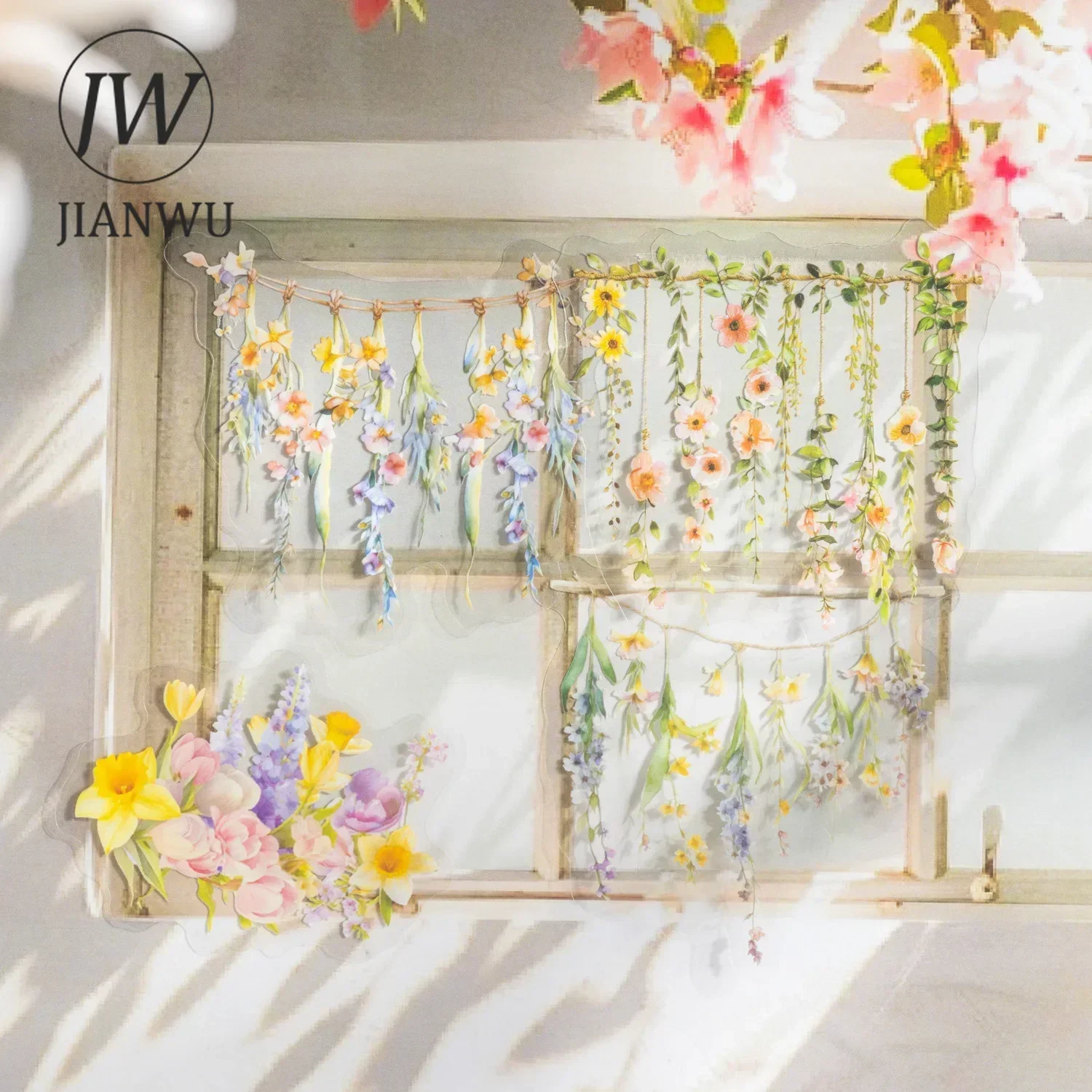 JIANWU Flowering Time Series Vintage Flower Landscaping Material Collage PET Sticker Creative DIY Journal Stationery