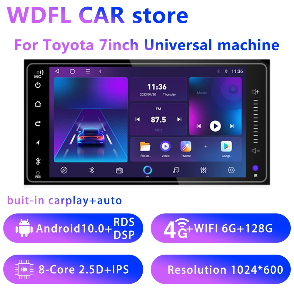 For Toyota 7inch Universal machine 2din android 8Cores DSP Car multimídia carplay android auto Radio GPS Stereo  Bluetooth