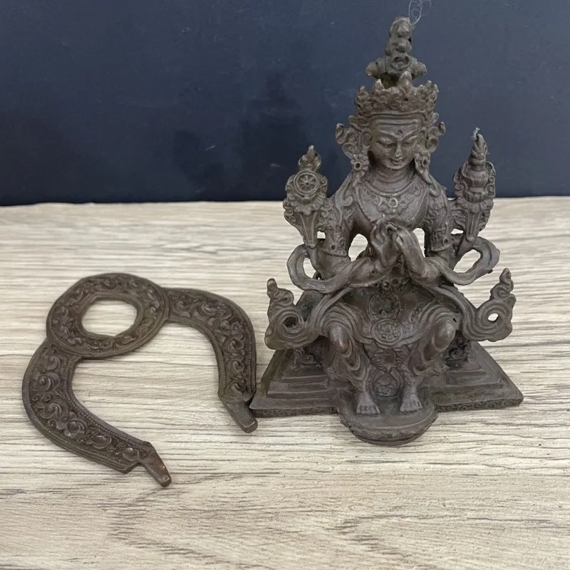 Antique Tibetan Maitreya Buddha Statue Mini Buddhist Worship Figurine for Home Altar Meditation