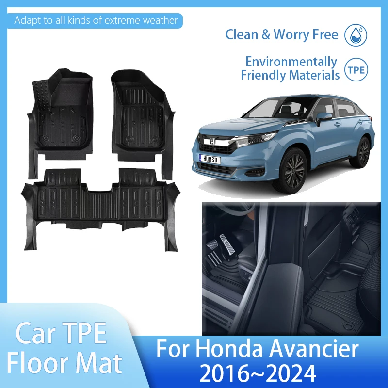 LHD Car Floor Mats For Honda Avancier Crossover UR-V URV TG 2016~2024 5SEAT Waterproof Pad TPE Foot Carpets Mud Auto Accessories