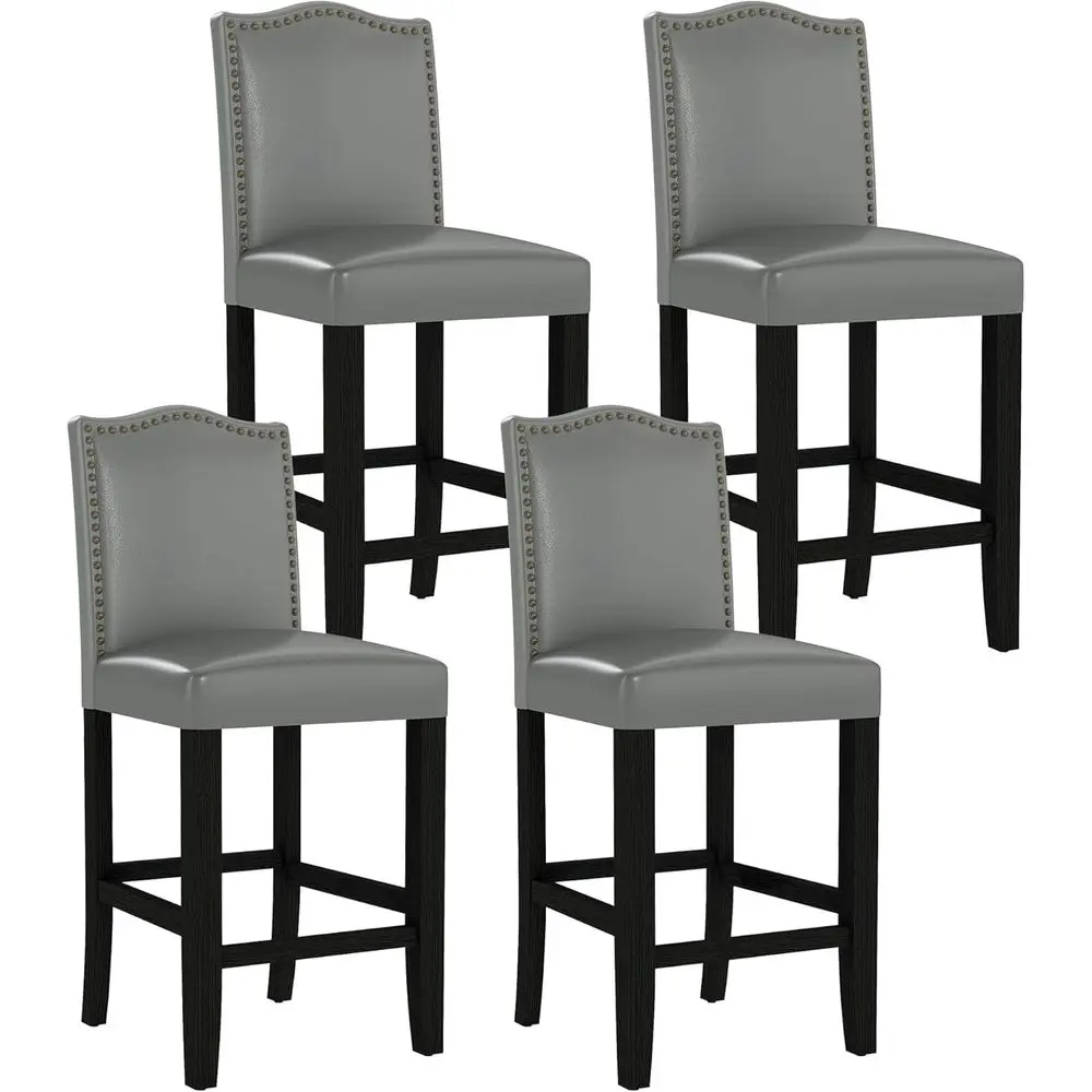 

Комплект из 4 барных стульев для высоких столешниц, 24,8 дюйма, серые с обивкой, спинка с бронзовыми гвоздями, ножки из массива дерева, для кухонного острова или домашнего бара