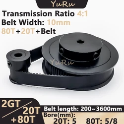 GT2 2M 20 80Teeth 2GT 20T 80T Timing Pulley Belt Set Bore 5/8mm Belt Width 10mm Tensioning Wheel Synchronous 3D Printer Parts