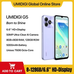 UMIDIGI-G5 듀얼 SIM 4G 스마트폰, 안드로이드 13, 8GB, 128GB, 50MP 카메라, 5000mAh 배터리