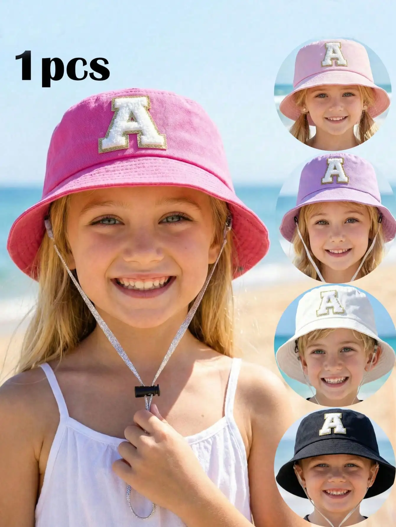 1PCS 3-8Y Boys Girls Letter A Series Flat Top Bucket Hat Adjustable Head Circumference Thin Fisherman Hat Outdoor Sun Hat
