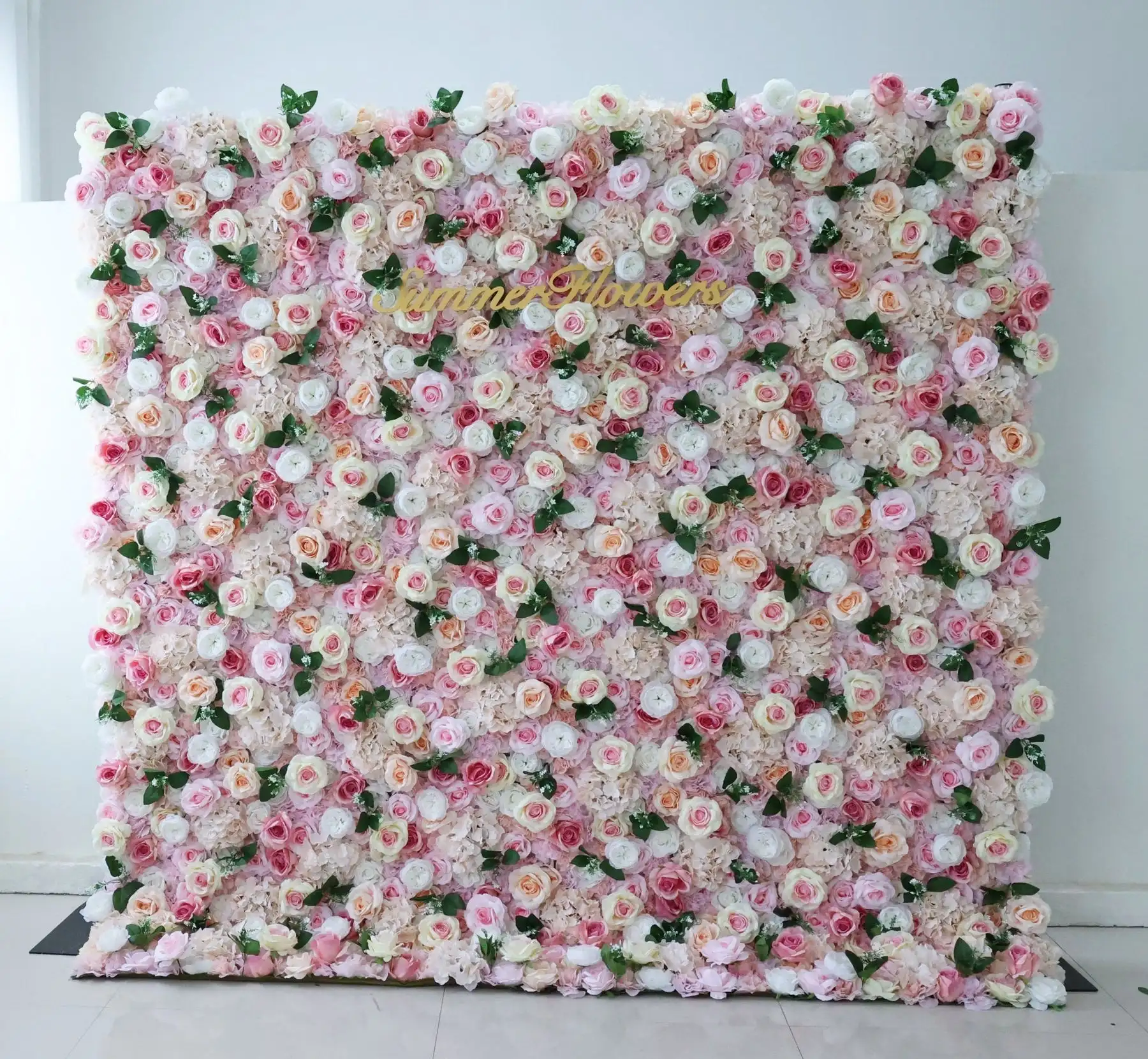 Royal Series Deluxe Pink Rose White Hydrangea 3D mixed flower fabric flower wall Wedding background props Rose peony green plant